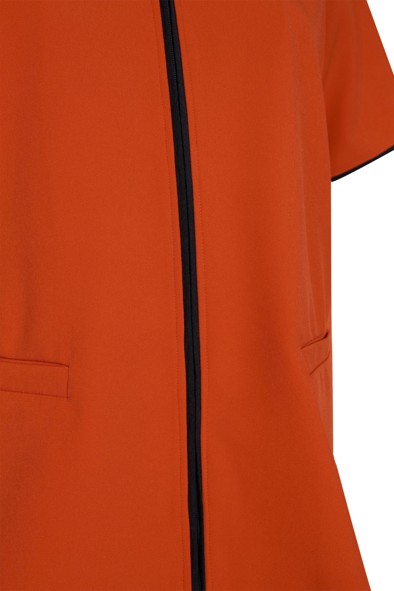 Asya Spa Uniform Mandarin Collar, Zipper Detail in Coral Red